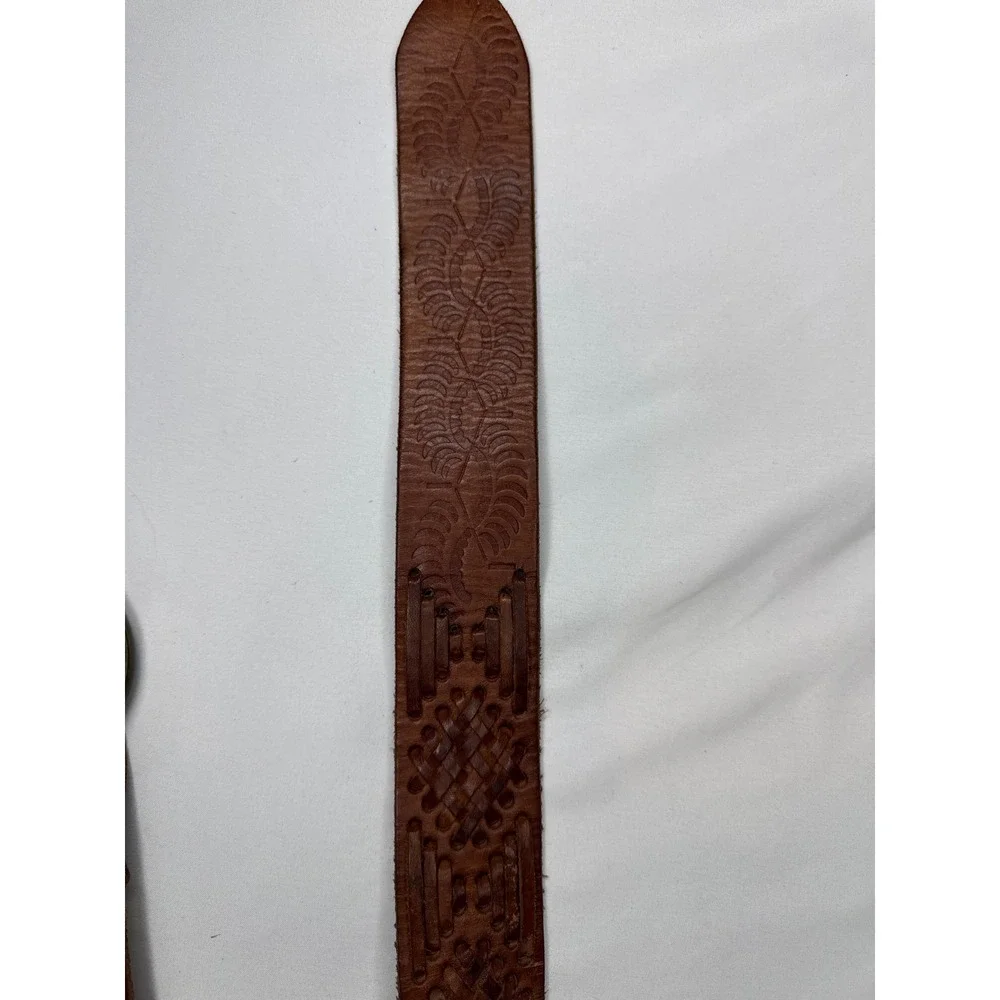 Abercrombie Brown Woven Leather Belt Double O-Ring Buckle L/XL Boho Vintage